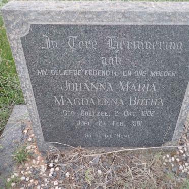 BOTHA Johanna Maria Magdalena nee COETZEE 1902-1961