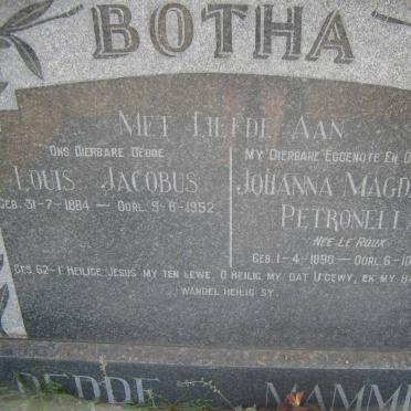 BOTHA Louis Jacobus 1884-1952 &amp; Johanna Magdalena Petronella le ROUX 1890-1949