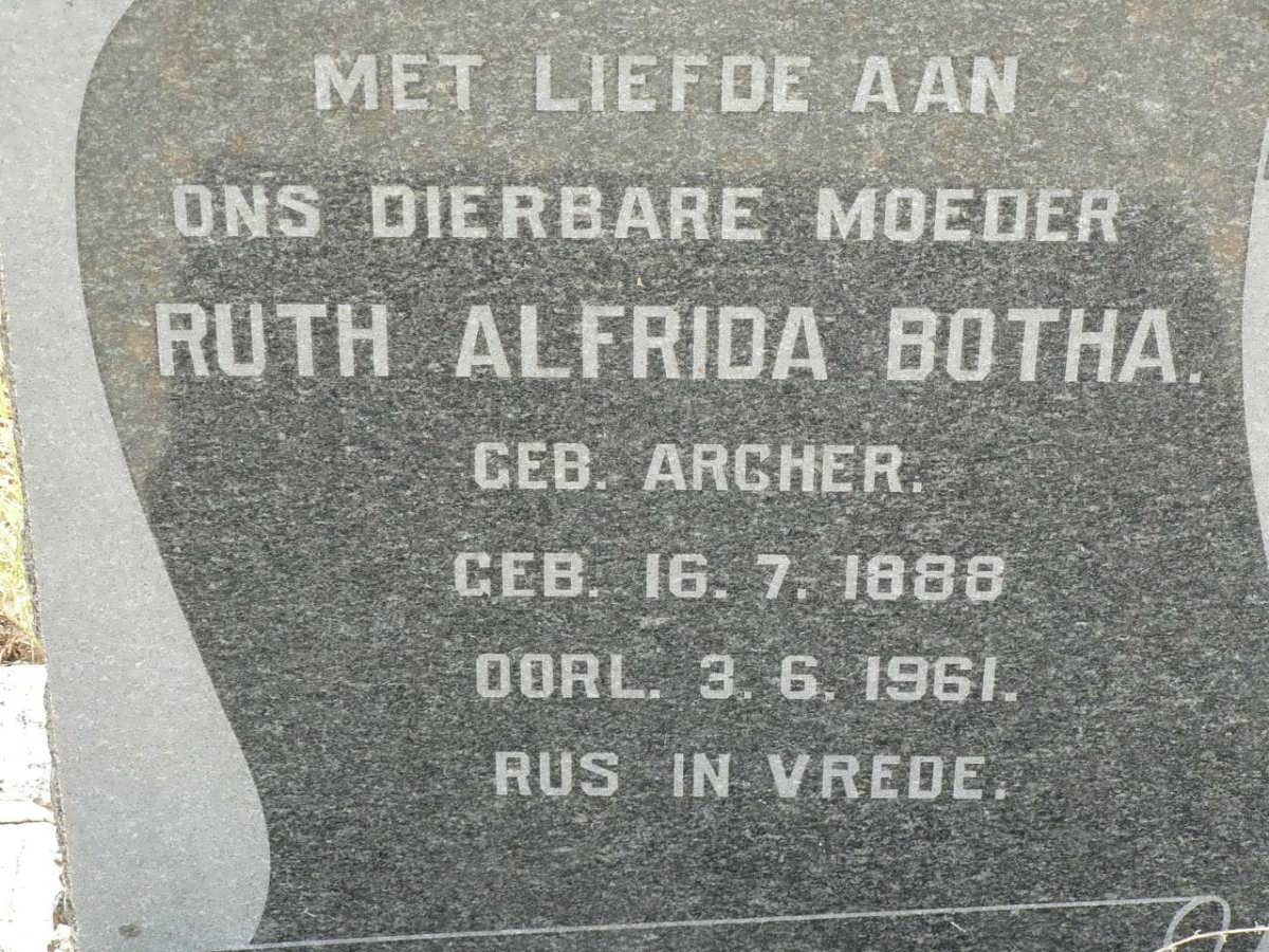 BOTHA Rudolph Phillippus 1881-1948 & Ruth Alfrida ARCHER 1888-1961