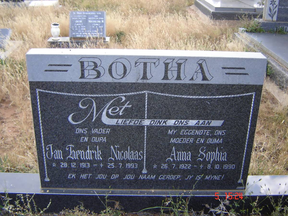 BOTHA Jan Hendrik Nicolaas 1913-1993 & Anna Sophia 1922-1990