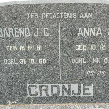 CRONJE Barend J.C. 1891-1960 &amp; Anna S. 1893-1959