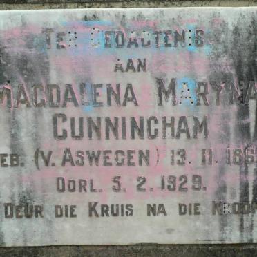 CUNNINGHAM Magdalena Maryna nee van ASWEGEN 1866-1929