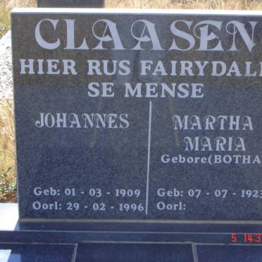 CLAASEN Johannes 1909-1996 &amp; Martha Maria BOTHA 1923-