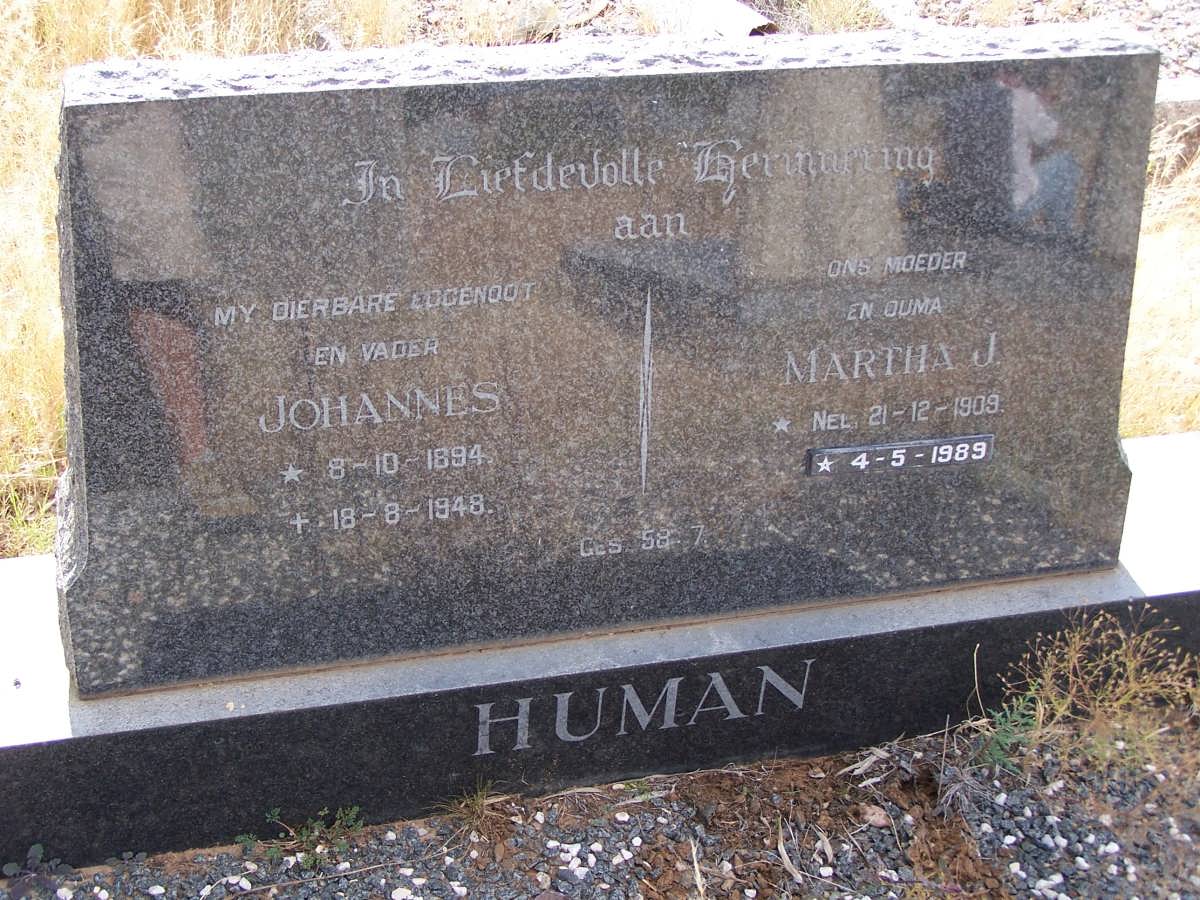 HUMAN Johannes 1894-1948 & Martha J. NEL 1909-1989