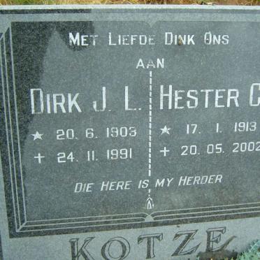 KOTZE Dirk J.L. 1903-1991 &amp; Hester C. 1913-2002