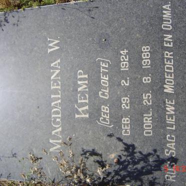 KEMP Magdalena W. nee CLOETE 1924-1988