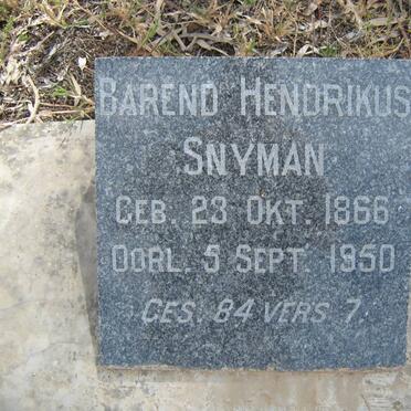 SNYMAN Barend Hendrikus 1866-1950