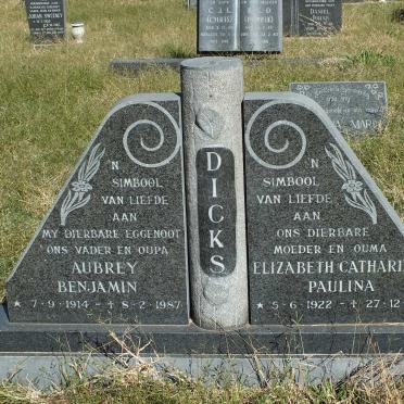DICKS Aubrey Benjamin 1914-1987 &amp; Elizabeth Catharina Paulina 1922-1990
