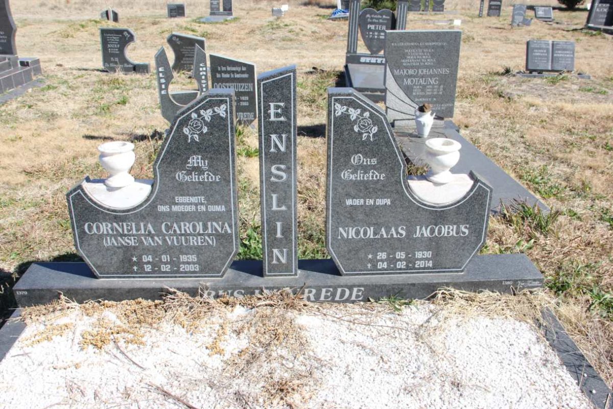 ENSLIN Nicolaas Jacobus 1930-2014 & Cornelia Carolina JANSE VAN VUUREN 1935-2003