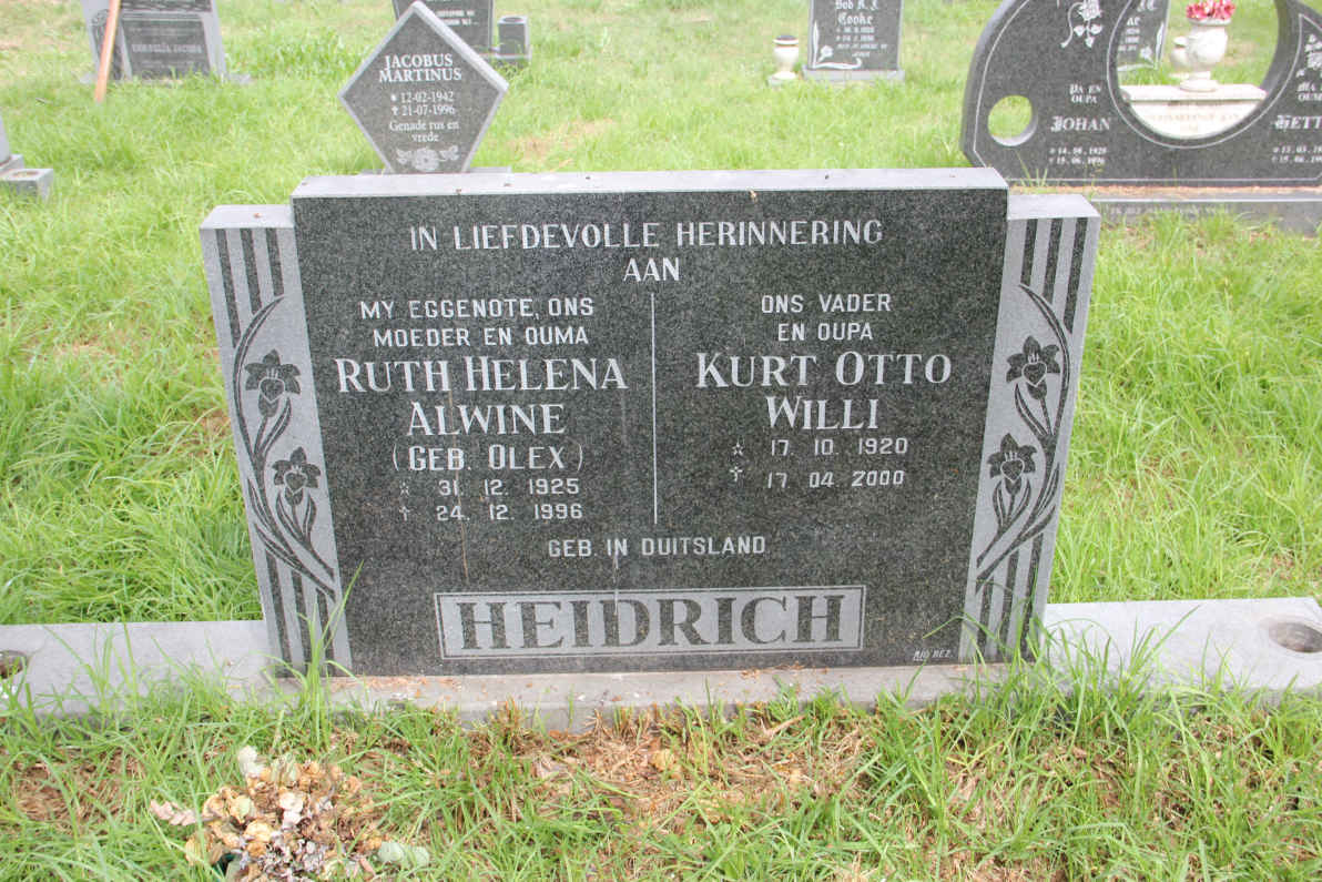 HEIDRICH Kurt Otto Willi 1920-2000 & Ruth Helena Alwine OLEX 1925-1996