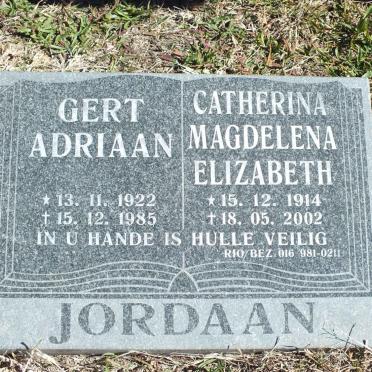 JORDAAN Gert Adriaan 1922-1985 &amp; Catherina Magdalena Eizabeth 1914-2002
