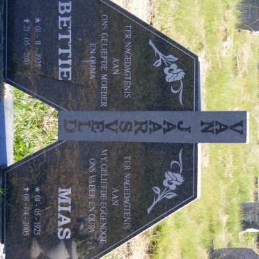 JAARSVELD Mias, van 1925-2005 &amp; Bettie 1925-2010