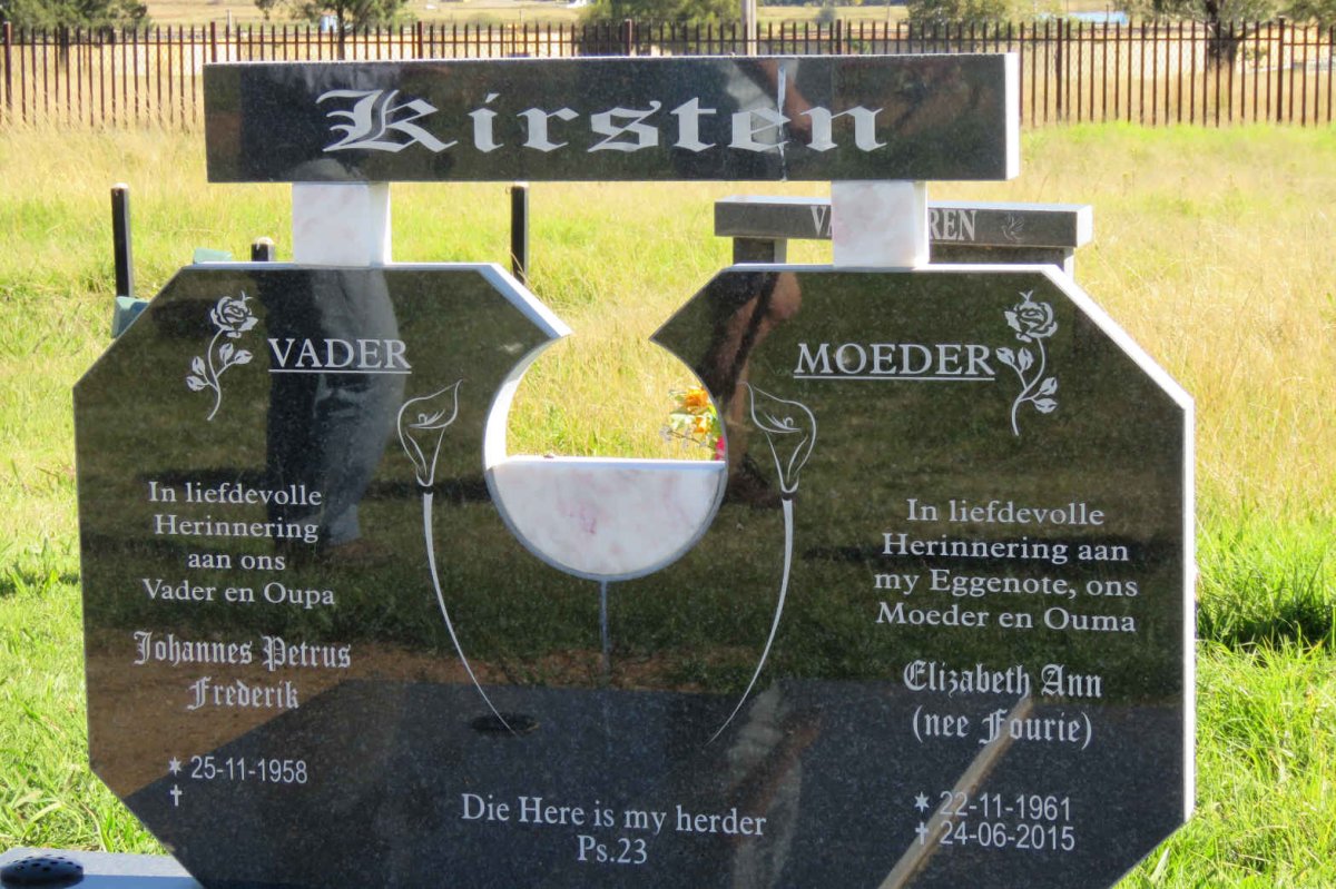 KIRSTEN Johannes Petrus Frederik 1958- & Elizabeth Ann FOURIE 1961-2015