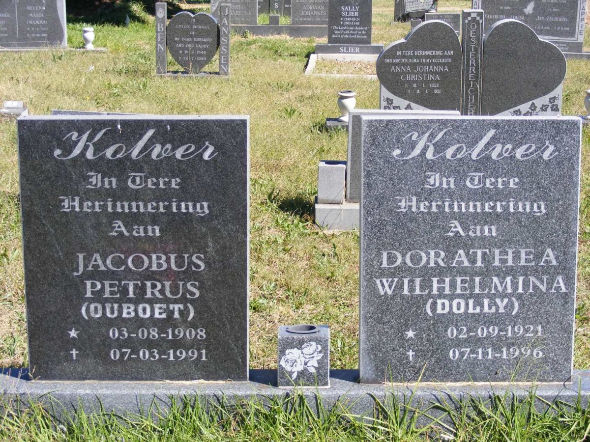 KOLVER Jacobus Petrus 1908-1991 & Dorathea Wilhelmina 1921-1996