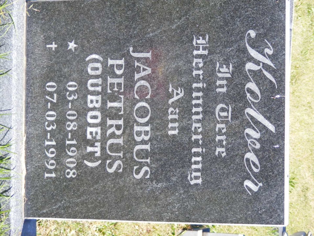 KOLVER Jacobus Petrus 1908-1991 & Dorathea Wilhelmina 1921-1996
