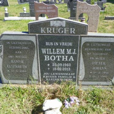 KRUGER Pieter Johann 1948-1993 &amp; Hansie Elizabeth 1953- :: BOTHA Willem M.J. 1960-2013