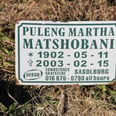 MATSHOBANI Puleng Martha 1902-2003
