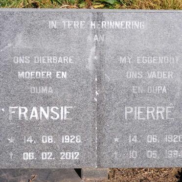 PLESSIS Pierre, du 1920-1994 &amp; Fransie 1928-2012