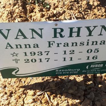 RHYN Anna Fransina, van 1937-2017