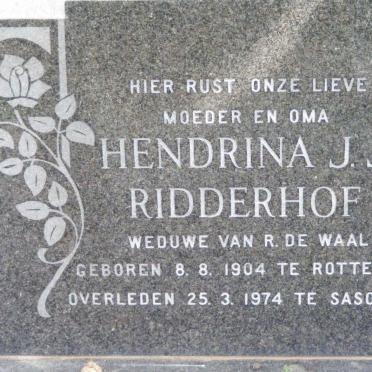 RIDDERHOF Hendrina J.J., DE WAAL 1904-1974