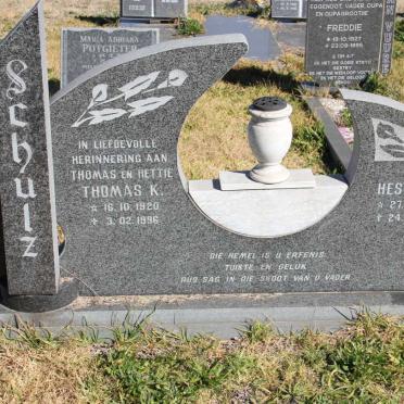 SCHULZ Thomas K. 1920-1996 &amp; Hester G. 1909-1995