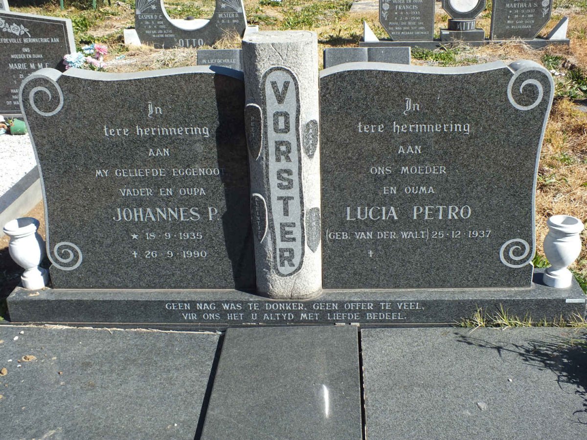 VORSTER Johannes P. 1935-1990 & Lucia Petro VAN DER WALT 1937-