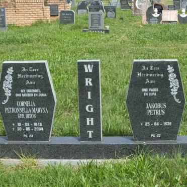 WRIGHT Jakobus Petrus 1939- &amp; Cornelia Petronnella Maryna DIXON 1948-2004
