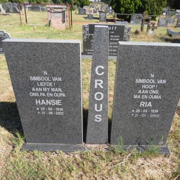 CROUS Hansie 1924-2002 &amp; Ria 1936-2008