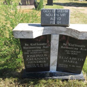 COETZEE Josephus Johannes Hendrik 1920-1999 &amp; Elizabeth Maria 1934-