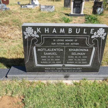 KHAMBULE Motlalentoa Samuel 1925-2008 &amp; Khabonina Selinah 1930-2005