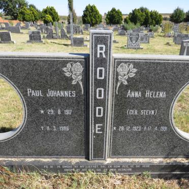 ROODE Paul Johannes 1917-1986 &amp; Anna Helena STEYN 1923-1991