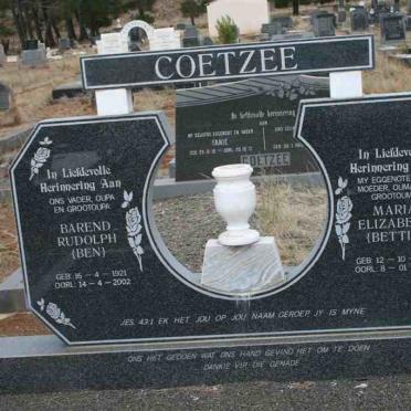 COETZEE Barend Rudolph 1921-2002 &amp; Maria Elizabeth 1922-2001