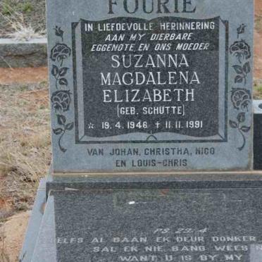 FOURIE Suzanna Magdalena Elizabeth  nee SCHUTTE 1946-1991