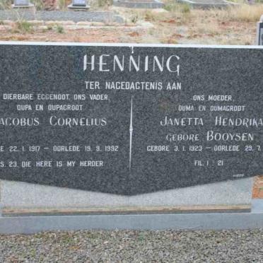 HENNING Jacobus Cornelius 1917-1992 &amp; Janetta Hendrika BOOYSEN 1923-2005