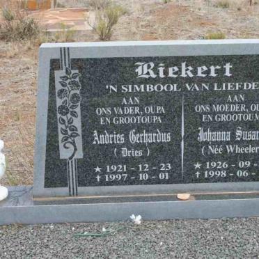 RIEKERT Andries Gerhardus 1921-1997 &amp; Johanna Susanna WHEELER 1926-1998