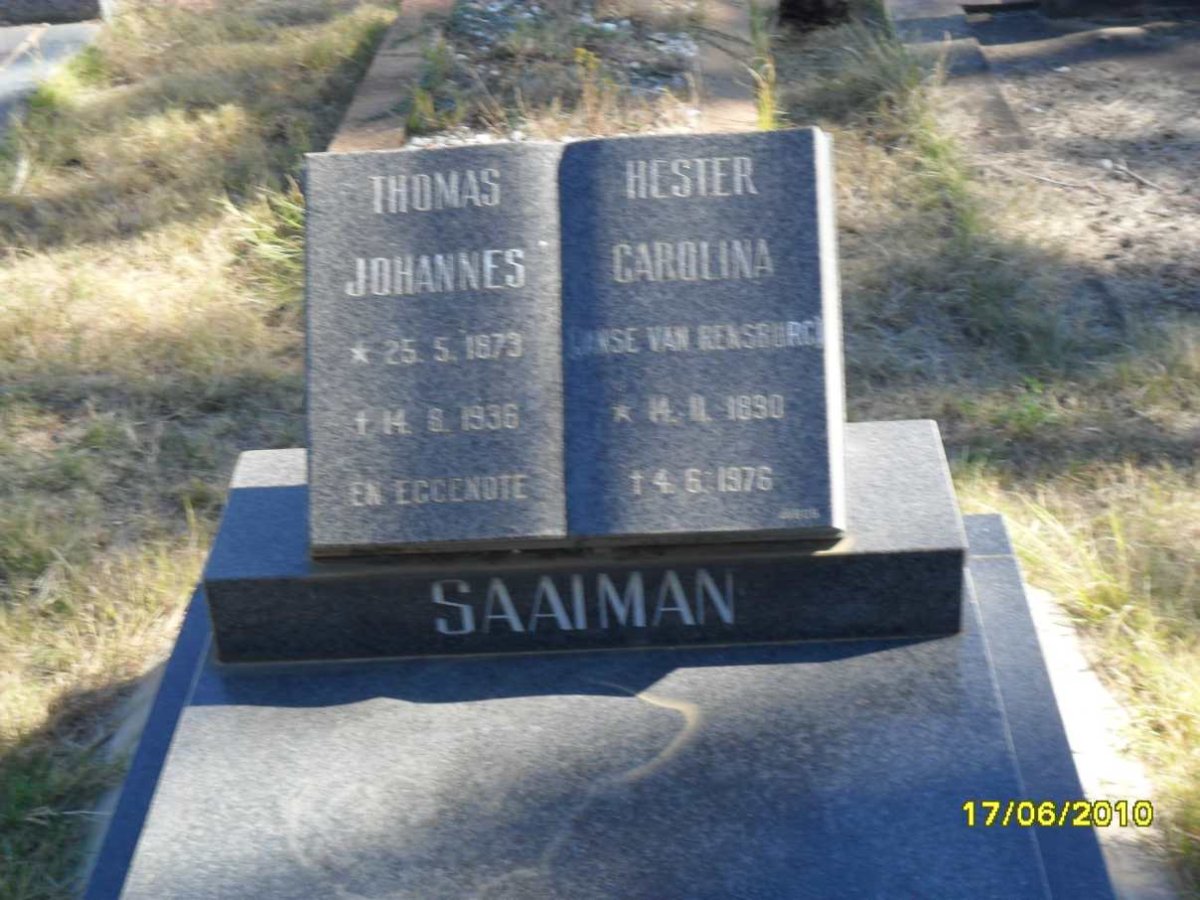 SAAIMAN Thomas Johannes 1873-1936 & Hester Carolina JANSE VAN RENSBURG 1890-1976