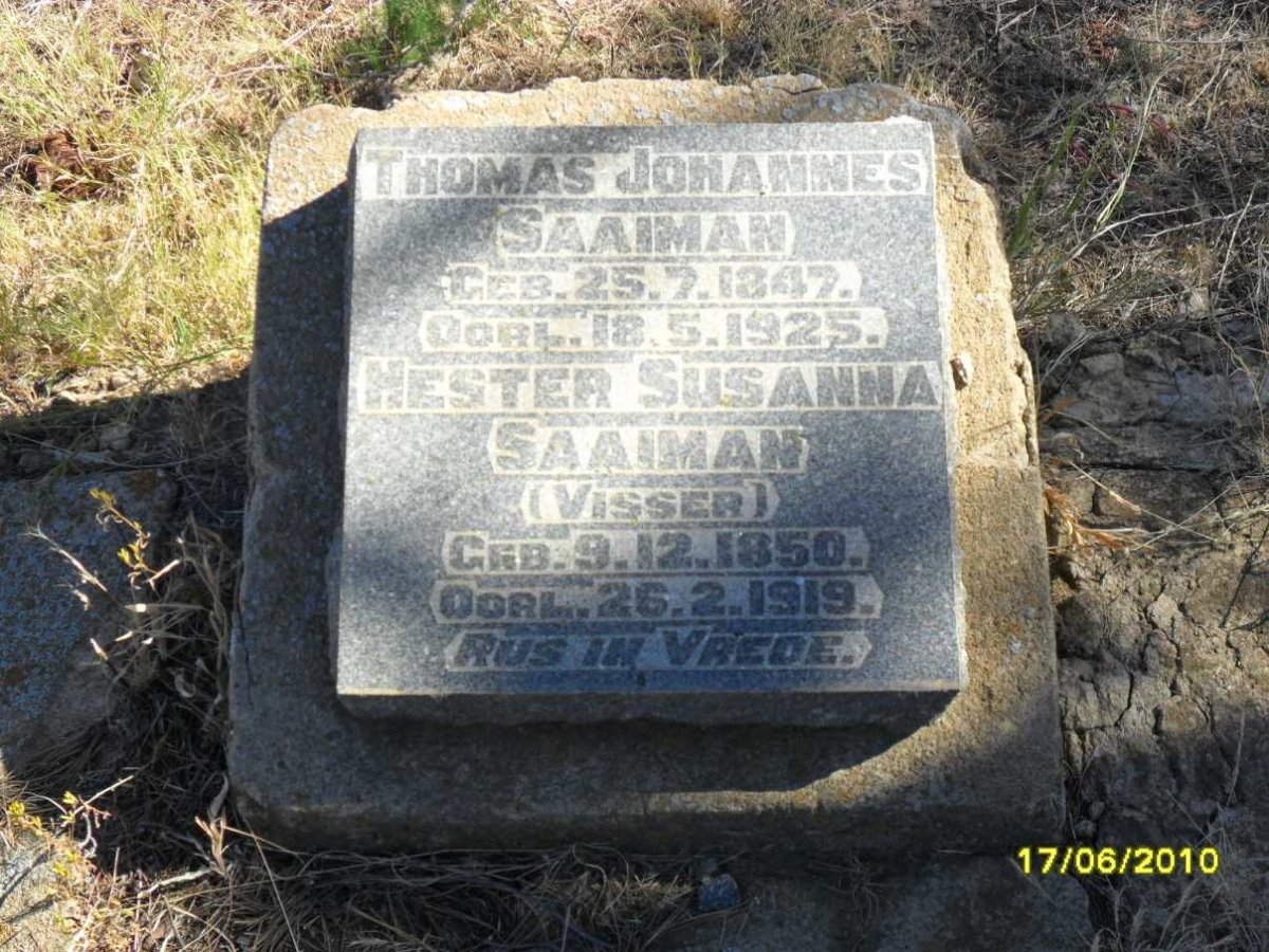 SAAIMAN Thomas Johannes 1847-1925 & Hester Susanna VISSER 1850-1919