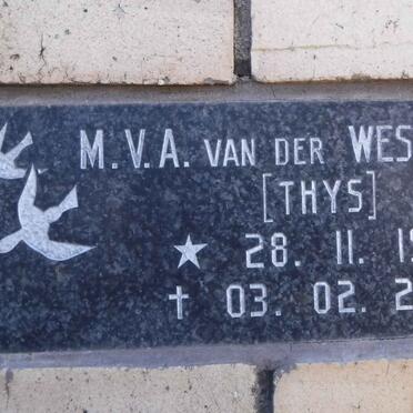 WESTHUIZEN M.V.A., van der 1950-2007