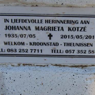 KOTZE Johannes Burger Jacobus Nel 1930-2018 &amp; Johanna Magrieta 1935-2015