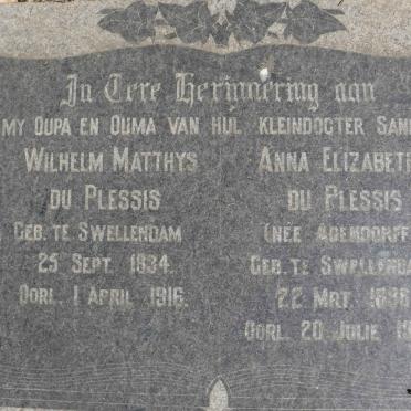 PLESSIS Willem Matthys, du 1834-1916 &amp; Anna Elizabeth ADENDORFF 1836-19?