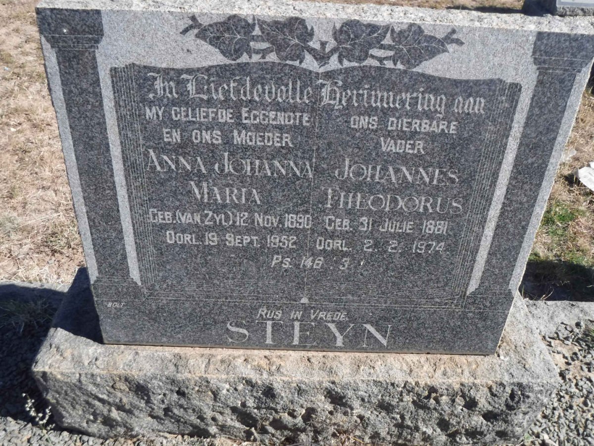 STEYN Johannes Theodorus 1881-1974 & Anna Johanna Maria VAN ZYL 1890-1952