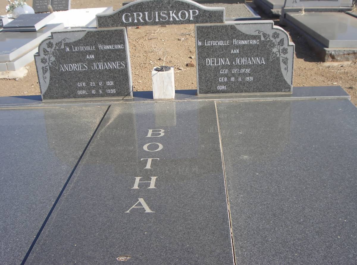 BOTHA Andries Johannes 1931-1996 & Delina Johanna OELOFSE 1931-