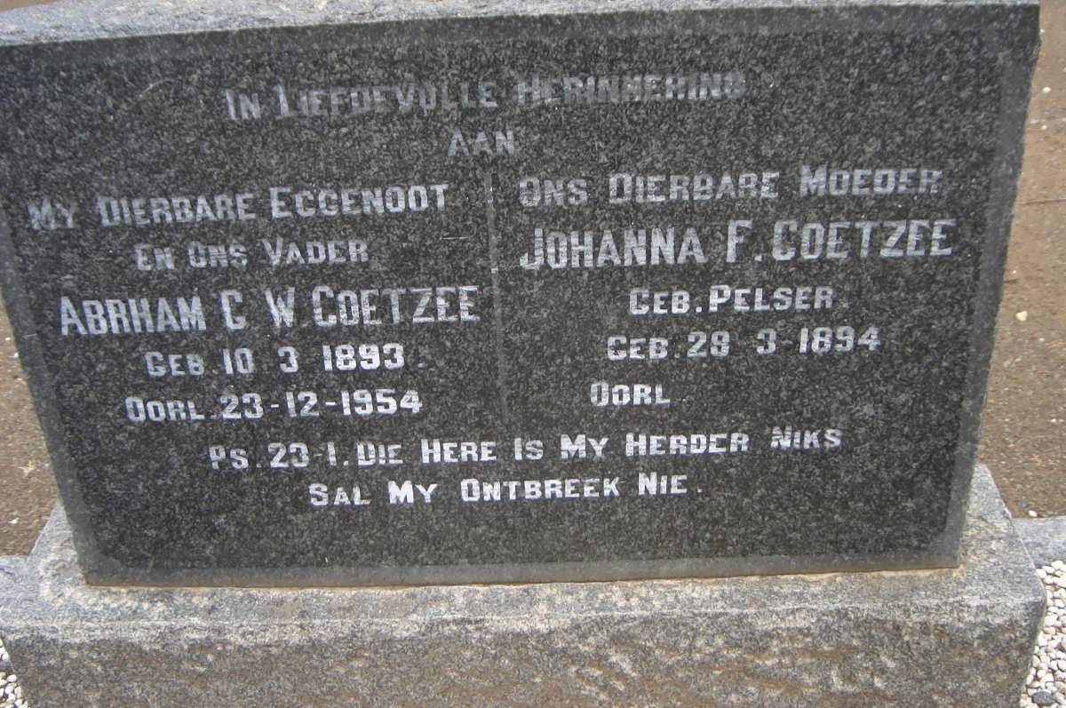 COETZEE Abraham G.W. 1893-1954 & Johanna F. PELSER 1894-