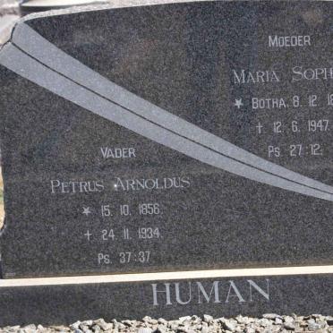 HUMAN Petrus Arnoldus 1856-1934 &amp; Maria Sophia BOTHA 1872-1947