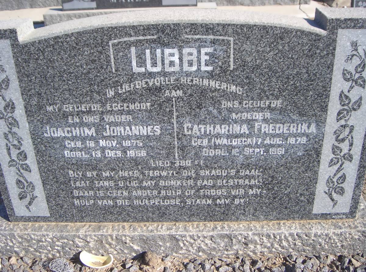 LUBBE Joachim Johannes 1875-1956 & Catharina Frederika WALDECK 1879-1961