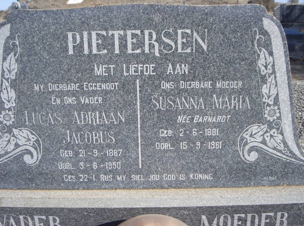 PIETERSEN Lucas Adriaan Jacobus 1867-1950 & Susanna Maria BARNARDT 1881-1961