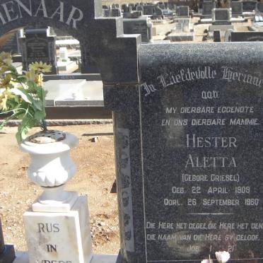 PIENAAR Hester Aletta nee GRIESEL 1909-1960