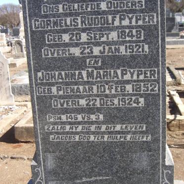 PYPER Cornelius Rudolf 1848-1921 &amp; Johanna Maria PIENAAR 1852-1924