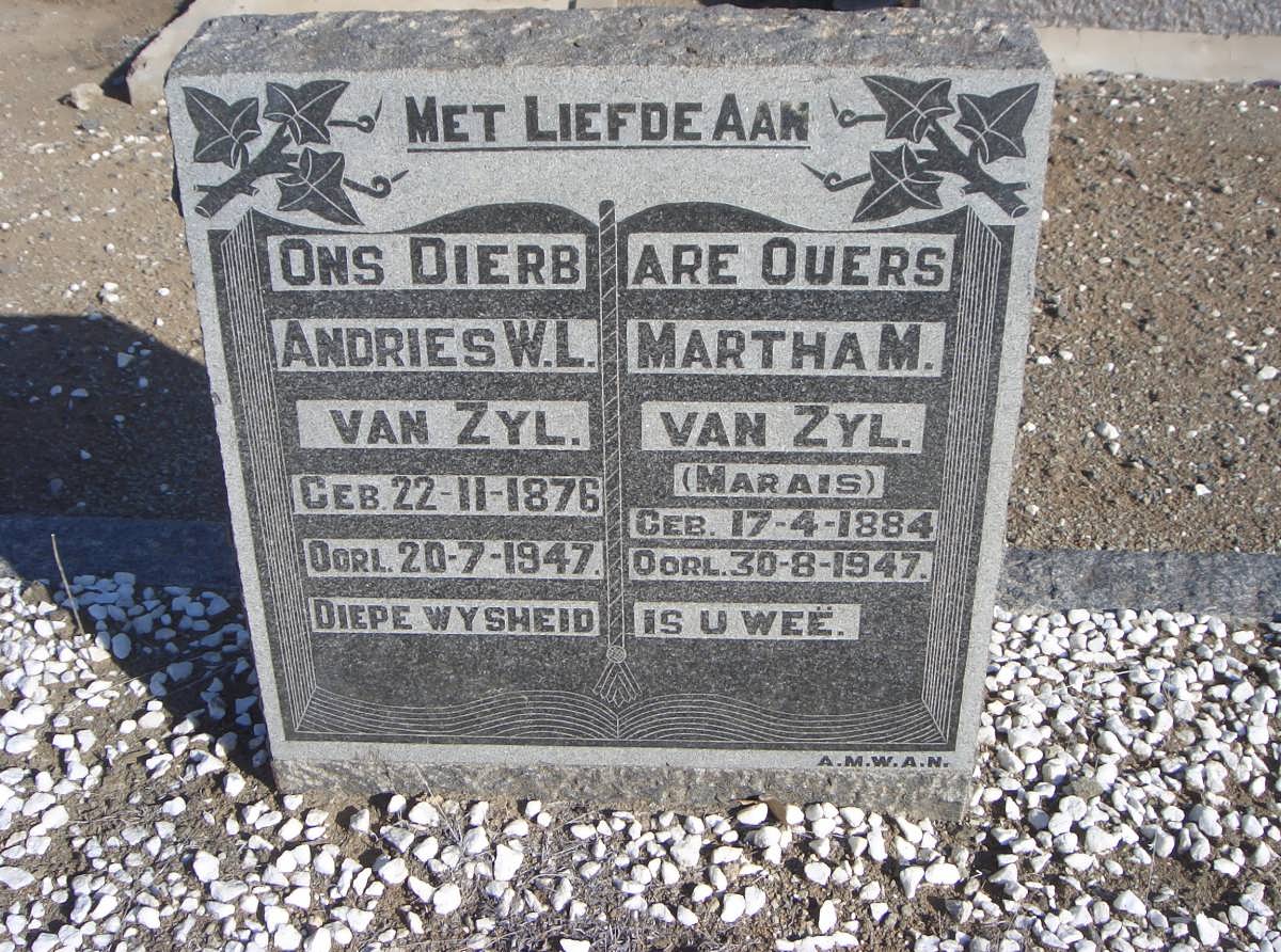 ZYL Andries W.L., van 1876-1947 & Martha M. MARAIS 1884-1947