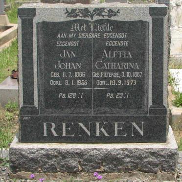 RENKEN Jan Johan 1866-1955 &amp; Aletta Catharina PIETERSE 1887-1973